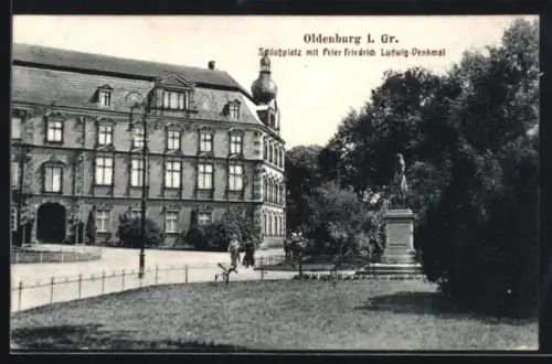 AK Oldenburg i. Gr., Schlossplatz mit Peter Friedrich Ludwig-Denkmal