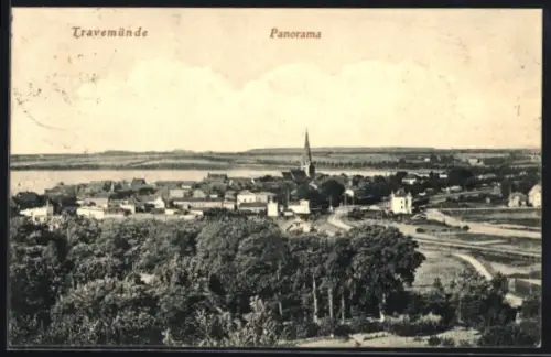 AK Travemünde, Panorama mit Kirche