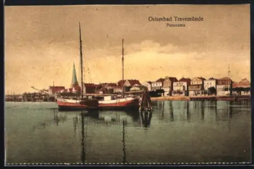 AK Travemünde, Panorama vom Wasser aus