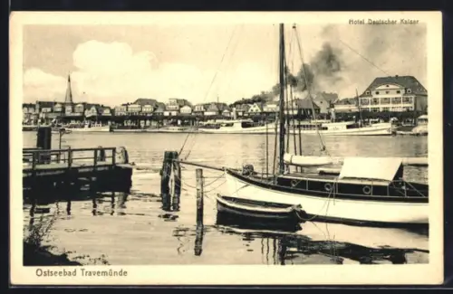 AK Travemünde, Hafen, Boote, Hotel Deutscher Kaiser