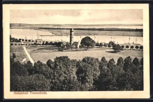 AK Travemünde, Leuchtturm und Uferansicht