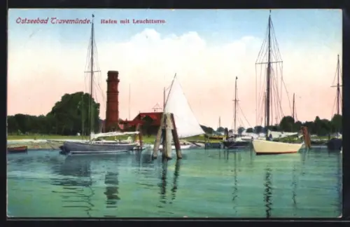 AK Travemünde, Hafen mit Leuchtturm