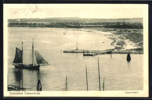AK Travemünde, Hafeneinfahrt aus der Vogelschau