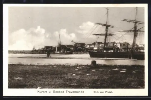 AK Travemünde, Blick vom Priwall, Segelschiffe, Ortsansicht