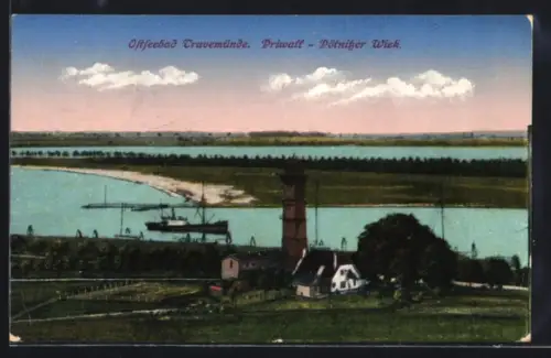 AK Travemünde, Priwall, Leuchtturm und Pötnitzer Wiek aus der Vogelschau