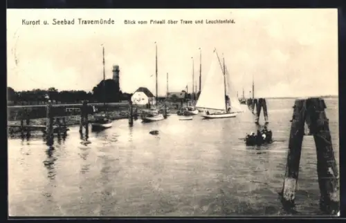 AK Travemünde, Blick vom Priwall über Trave und Leuchtenfeld