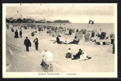AK Travemünde, Strandleben, Sommergäste und Strandkörbe