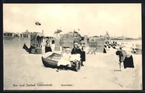 AK Travemünde, Strandleben im Kur- und Seebad, Sommergäste und Strandkörbe