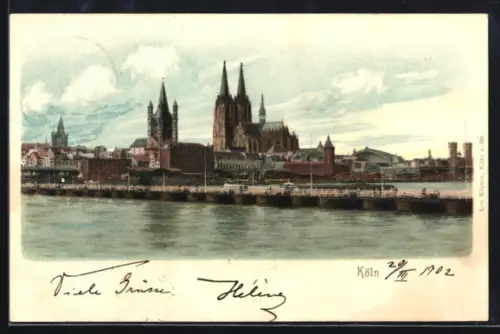 Lithographie Köln, Dom, Gross St. Martin, Rheinpanorama