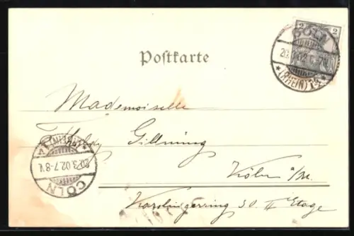 Lithographie Köln, Dom, Gross St. Martin, Rheinpanorama