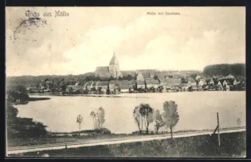 AK Mölln, Ortsansicht mit Stadtsee