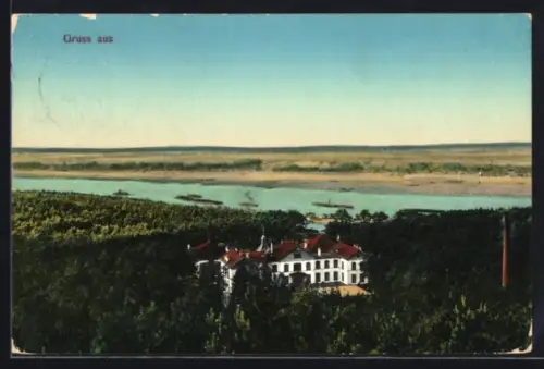 AK Geesthacht /Elbe, Herrenhaus und Flusslandschaft