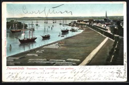 AK Travemünde, Panorama vom Leuchtturm aus gesehen