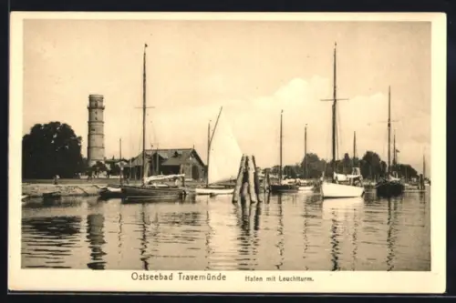 AK Travemünde, Hafen mit Leuchtturm
