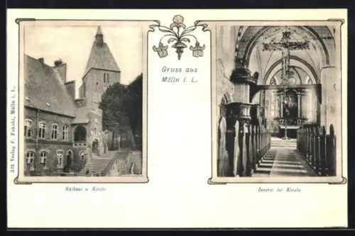 AK Mölln i. L., Rathaus, Kirche, Inneres der Kirche