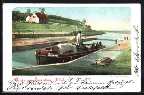 AK Lauenburg /Elbe, Elbe-Trave-Kanal, Dampfschiff Trave
