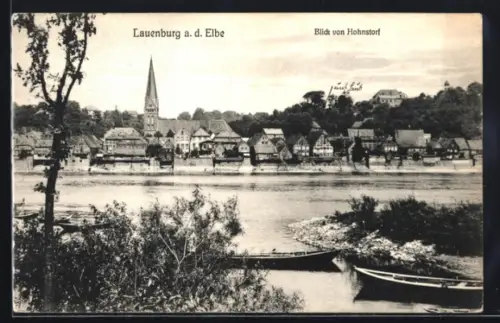 AK Lauenburg a. d. Elbe, Blick von Hohnstorf, Stadtansicht mit Kirche und Elbe