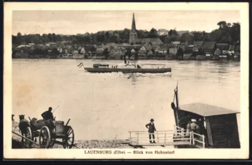 AK Lauenburg /Elbe, Blick von Hohnstorf, Elbe, Kirche, Schifffahrt