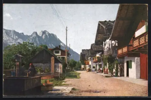 AK Garmisch, Frühlingstrasse mit Waxenstein