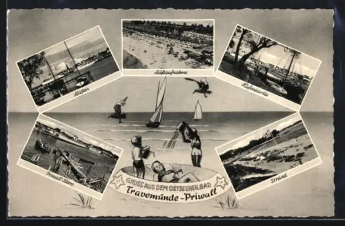 AK Travemünde-Priwall, Hafen, Hauptbadestrand, Strand, Priwall-Fähre
