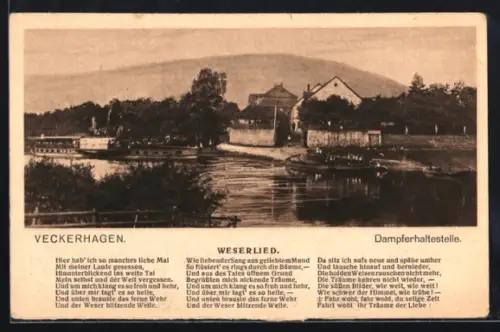 AK Veckerhagen, Dampferhaltestelle, Weserlied