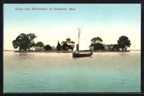 AK Wilhelmstein /Steinhuder Meer, Inselansicht mit Segelboot