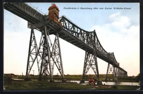 AK Rendsburg, Hochbrücke über den Kaiser Wilhelm-Kanal