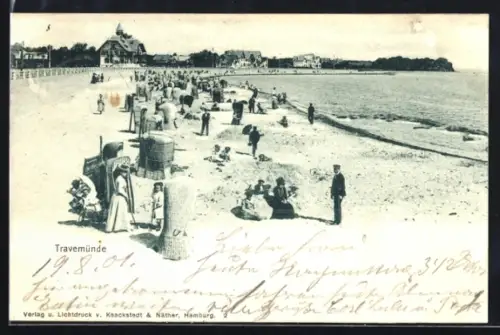 AK Travemünde, Strand mit Badegästen und Strandkörben