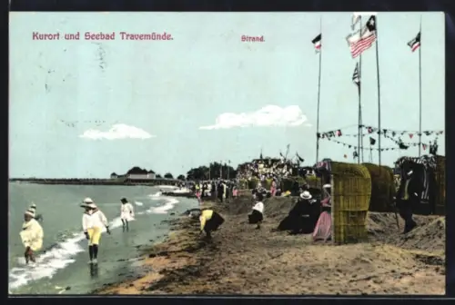 AK Travemünde, Strand mit Sommergästen und Strandkörben