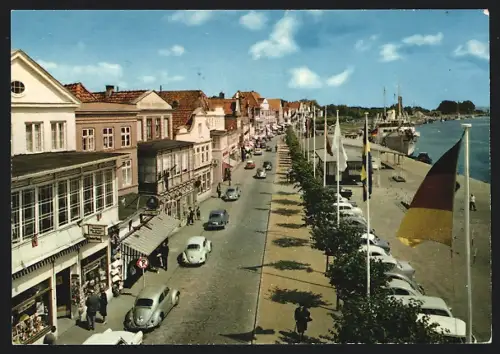 AK Travemünde, Vorderreihe, Promenade, Geschäfte, Hafen, Schiffe