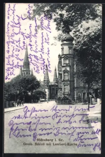 AK Oldenburg i. Gr., Grossh. Schloss mit Lamberti-Kirche