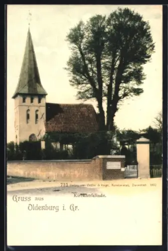 AK Oldenburg i. Gr., Kirche mit Kirchenhofslinde