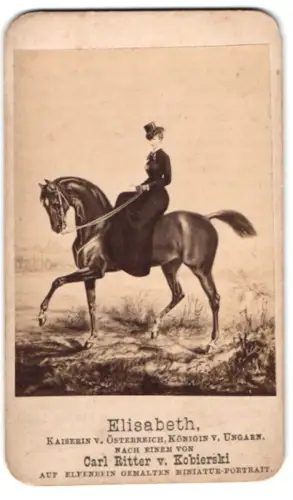 Fotografie Wien, Friedrichstrasse 6, Kaiserin Elisabeth von Österreich, Königin von Ungarn, Sissi, zu Pferde
