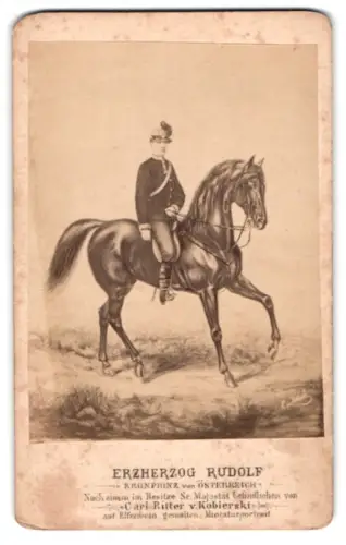 Fotografie R. von Prus, Wien, Kronprinz Rudolf von Österreich in Uniform zu Pferde