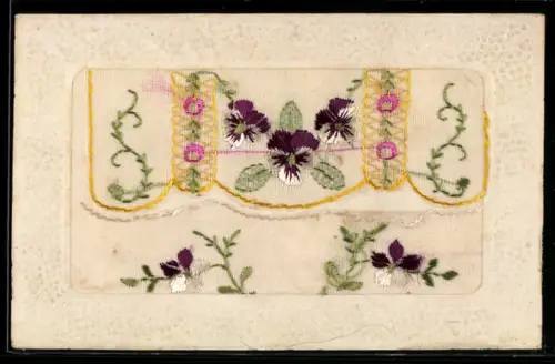 Seidenstick-AK Motiv aus rot-weissen Blumen und Dornen