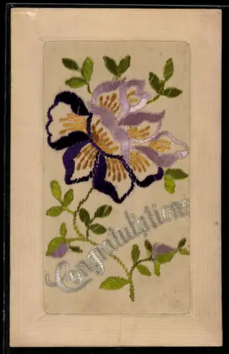 Seidenstick-AK Blühende Blume und Knospen, Congratulations