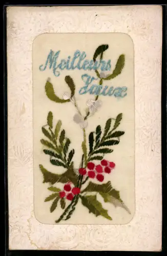 Seidenstick-AK Stechpalmenzweig mit Maiglöckchen