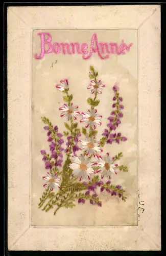 Seidenstick-AK Blühende Margeriten, Neujahrsgruss