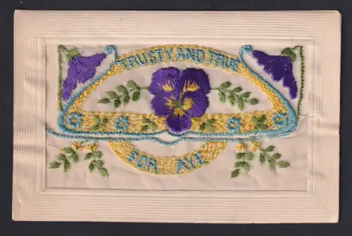 Seidenstick-AK Blühende Stiefmütterchen und Zweige, Trusty and true for aye