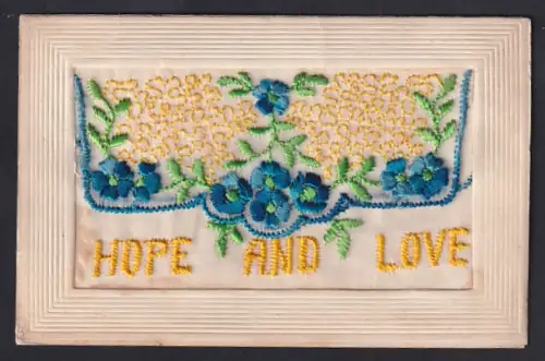 Seidenstick-AK Feld aus Vergissmeinnicht, Hope and Love