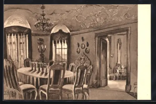 Künstler-AK Dornburg a. Saale, Speisesaal im Rokoko-Schloss