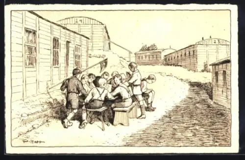 Künstler-AK Bad Orb, Kinderdorf Wegscheide