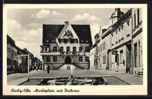 AK Barby /Elbe, Marktplatz mit Rathaus