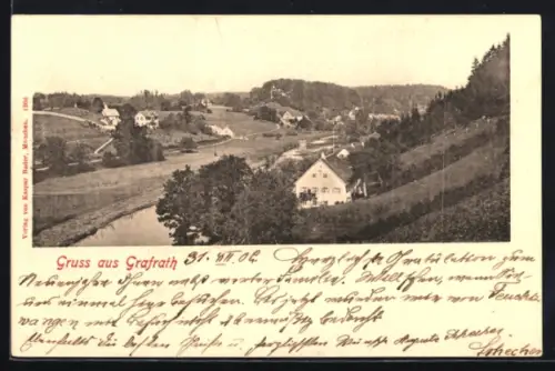 AK Grafrath, Ortsansicht mit Fluss und umliegenden Häusern