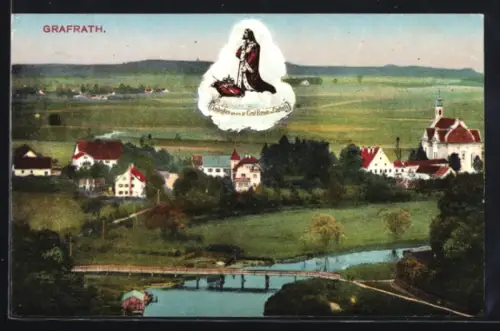 AK Grafrath, Ortsansicht mit Kirche und Brücke