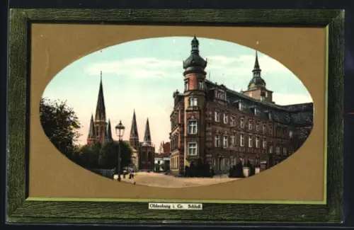 AK Oldenburg i. Gr., Schloss im ovalen Passepartout