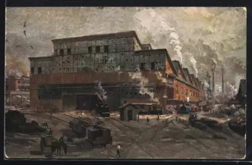 Künstler-AK Essen, Gussstahlfabrik, Pressbau II