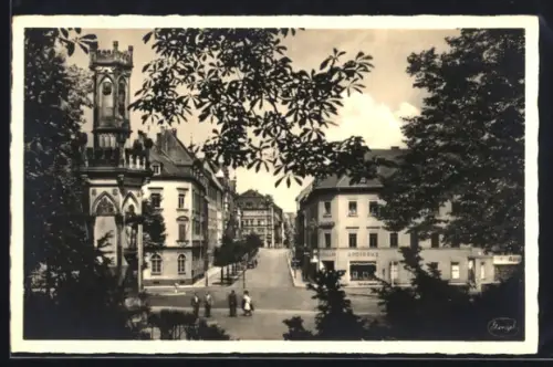 AK Freiberg /Sachs., Schweden-Denkmal, Peterstrasse, Apotheke