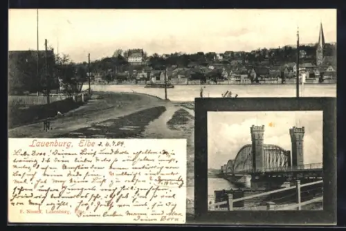 AK Lauenburg /Elbe, Elbansicht und Brücke