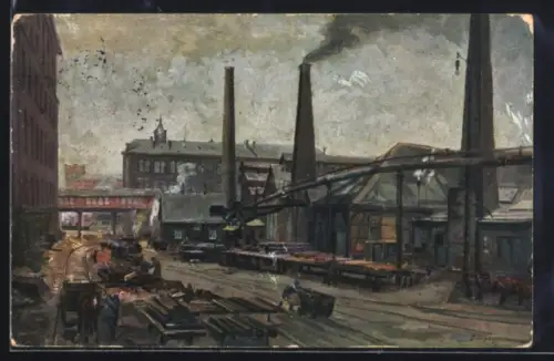 Künstler-AK Essen, Gussstahlfabrik, Stammhaus und älteste Anlagen